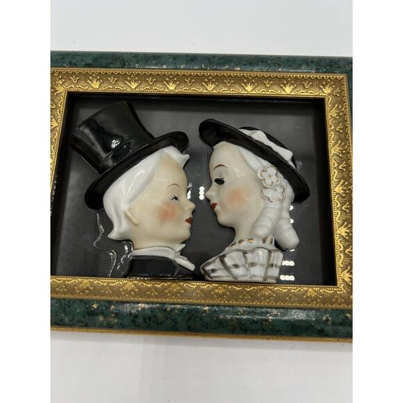 VTG Ceramic Man and Woman Framed Head Vase Planters Wall Hanging Japan See Desc - Picture 1 of 5